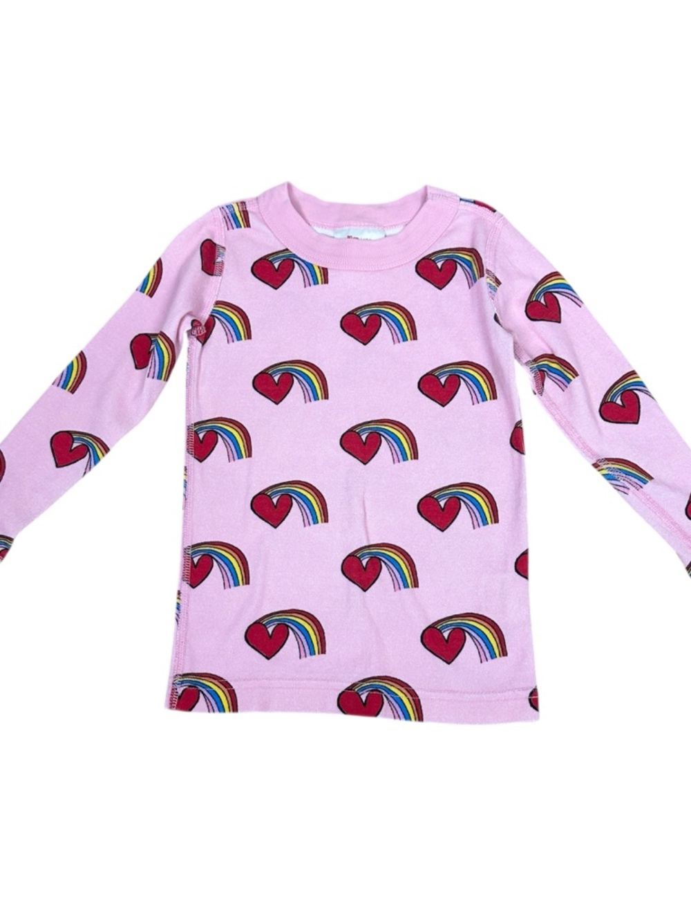 Hanna Andersson Pink Long Sleeve Pajama Top with Red Heart & Rainbow Print